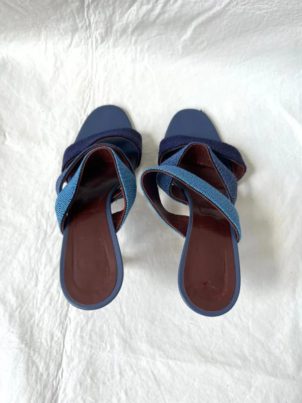 Staud high heel sandals size 39 9 Sonny beaded blue leather slip on strappy